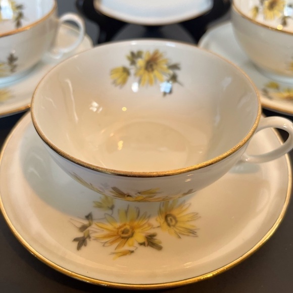 Limoges Three Teacups and Saucers, One Plate - Picture 4 of 14